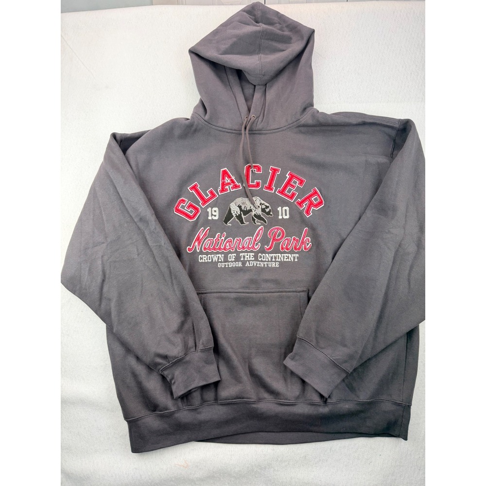 Glacier National Park Hoodie XXL Prairie Mountain Bear Gray Pullover Sweatshirt